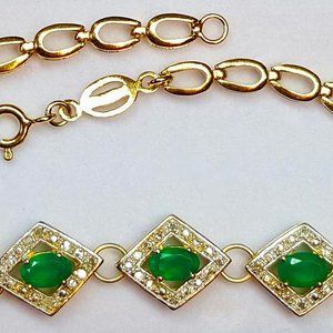 Natural Diamond & Natural Emerald Bracelet 8 inch